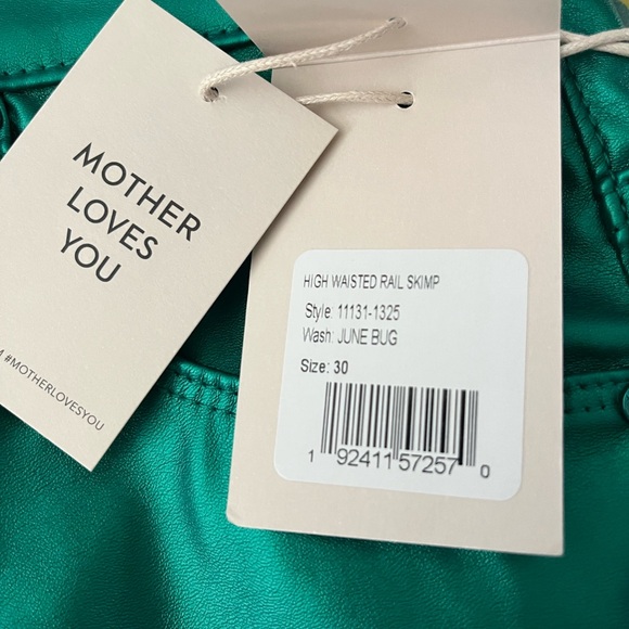 NWT MOTHER Rails Skimp High-waisted Shiny Green Faux Leather Pants - sz 30 -$228 - Picture 8 of 8